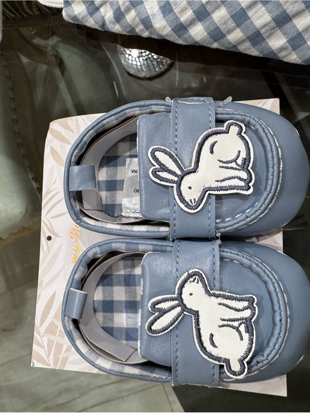 Tommy Bahama Blue & White Gingham Romper with Collar and shoes - Picture 3 of 3